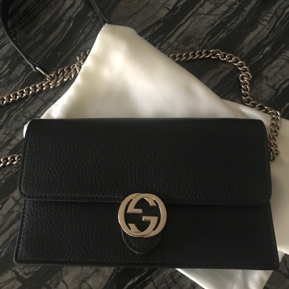 Gucci Interlocking G Wallet On Chain Black Leather